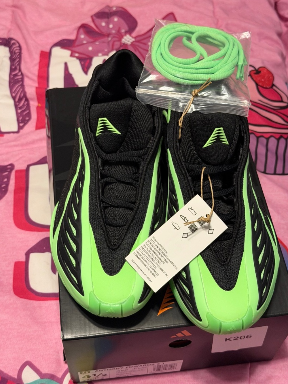 Brand New Neon green and black Anthony Edwards Adidas Youth Size 4.5